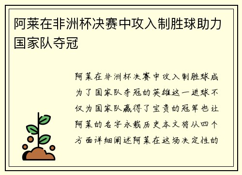 阿莱在非洲杯决赛中攻入制胜球助力国家队夺冠